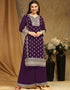 Traditional Party Wear Faux Georgette Salwar Suit Purple Faux Georgette Palazzo Suit Back View